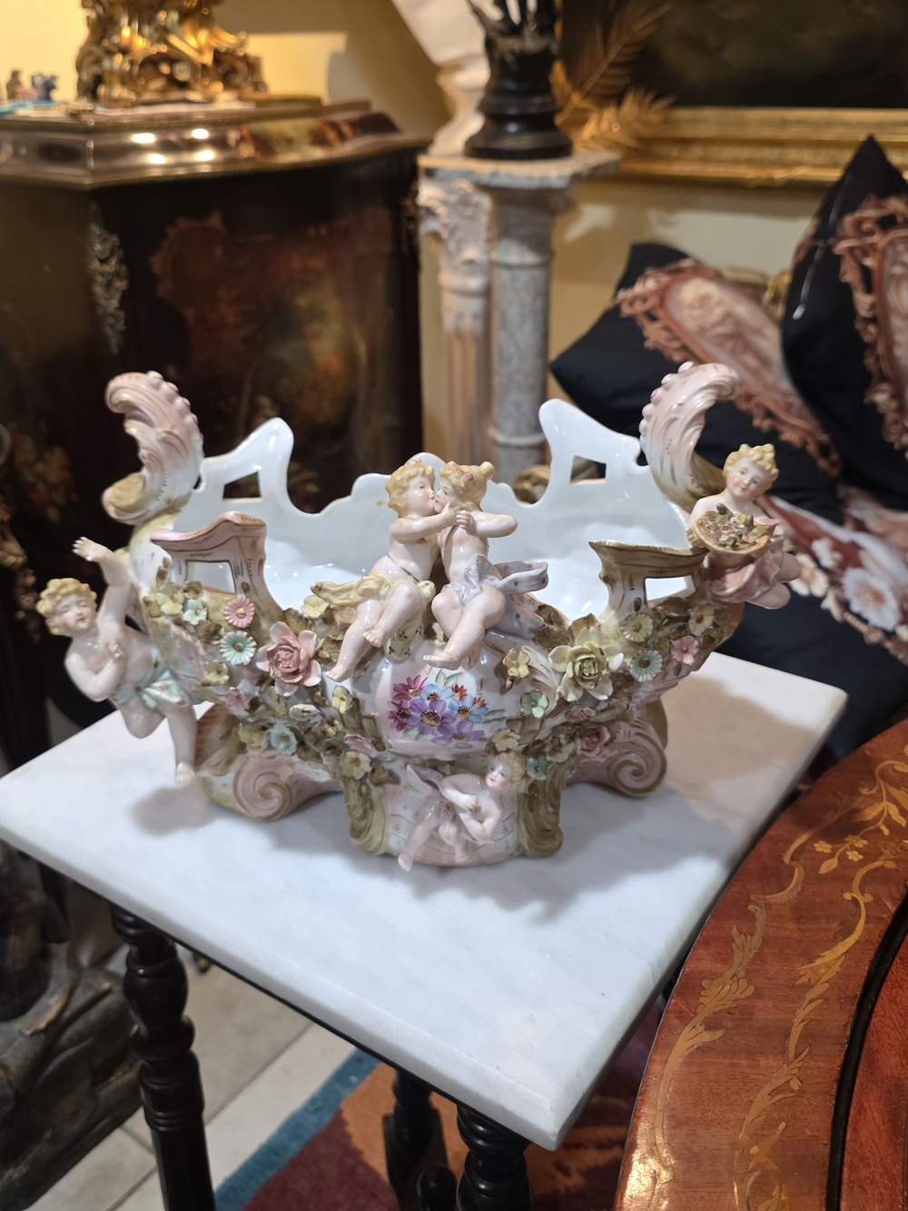 Vintage Dresden Style Porcelain Cherub Centerpiece Bowl (Meissen Style)”Marked